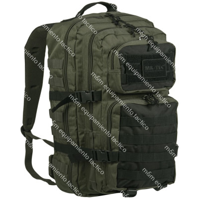 MOCHILA MILTEC US ASSAULT GREEN - BLACK 20 L .