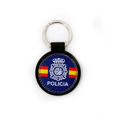 LLAVERO POLICIA NACIONAL CUERO REDONDO